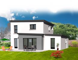 Construction maison contemporaine Finistère : exemple 4 de plan toit plat avec étage - Contructeur Finistère Kermor Habitat